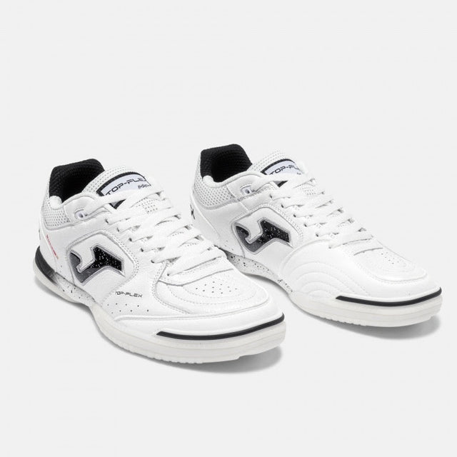 Joma Top Flex 26 indoor soccer shoe in white and black - side view