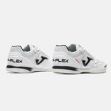 Joma Top Flex 26 indoor soccer shoe in white and black - top view