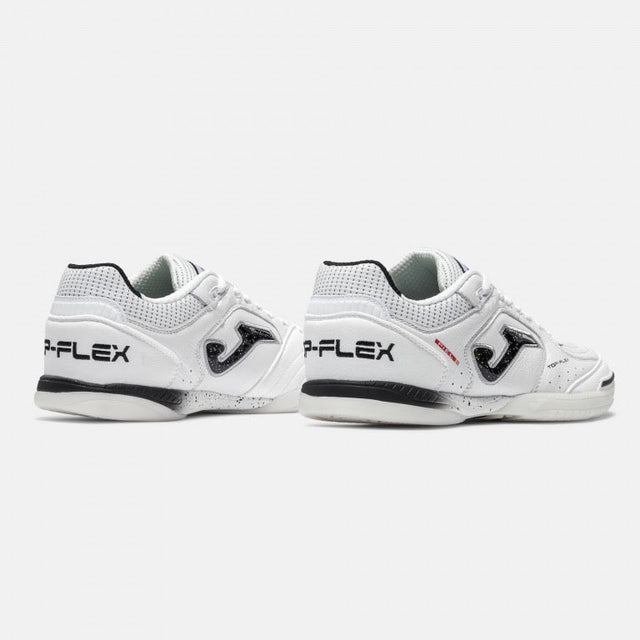 Joma Top Flex 26 indoor soccer shoe in white and black - top view