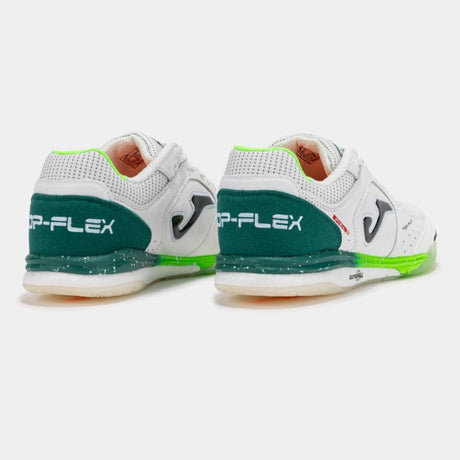 Joma Top Flex Rebound chaussure de futsal intérieur blanc et vert lime pour homme / Joma Top Flex Rebound indoor futsal shoe white and lime green for men