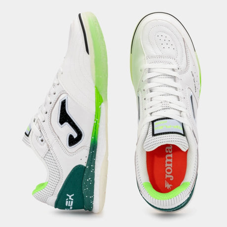 Joma Top Flex Rebound chaussure de futsal intérieur blanc et vert lime pour homme / Joma Top Flex Rebound indoor futsal shoe white and lime green for men