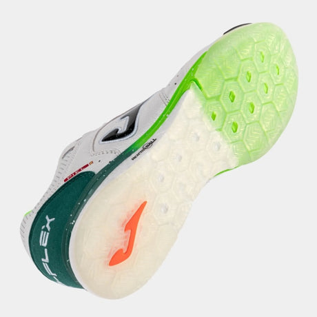 Joma Top Flex Rebound chaussure de futsal intérieur blanc et vert lime pour homme / Joma Top Flex Rebound indoor futsal shoe white and lime green for men