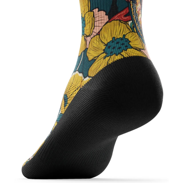 Outway Toucan Tango Crew unisex running sock - Blue / Yellow - heel view