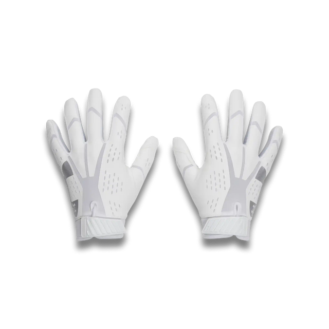 UA Blur gants de football américain pour homme - White / White / Metallic Silver