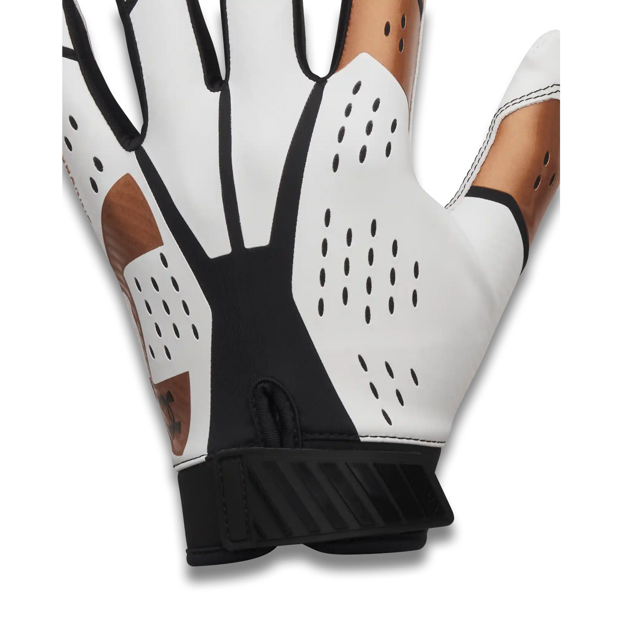 UA Blur gants de football américain pour homme - White / Black / Metallic Copper Ore