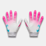 Under Armour Blur gants de football junior - White / Pink Rave / Fresco Blue