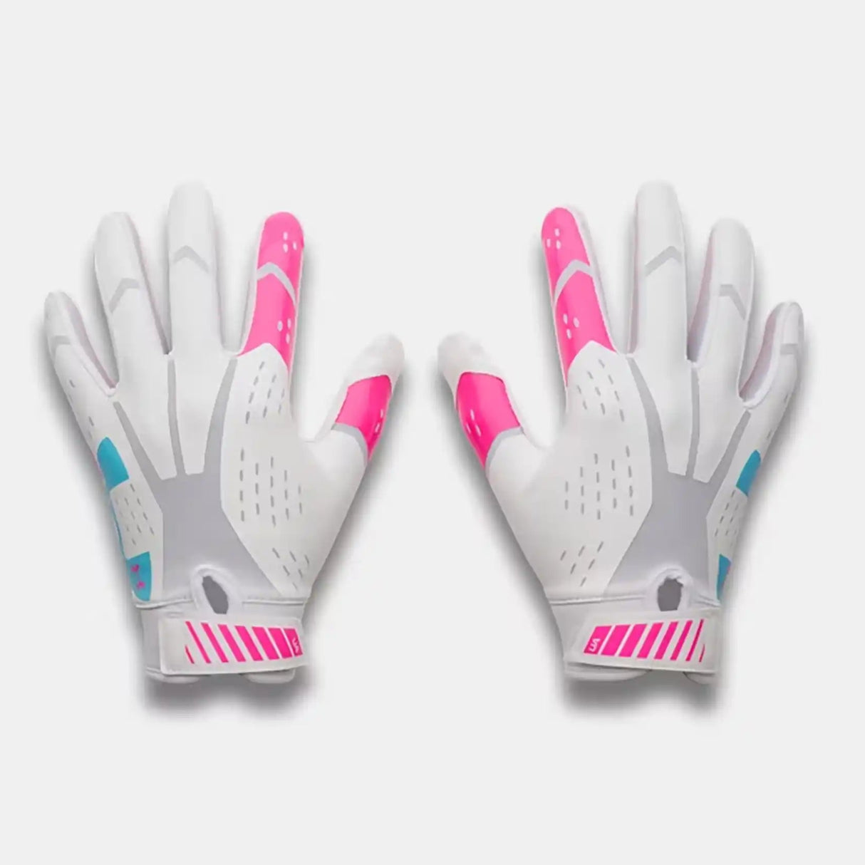 Under Armour Blur gants de football junior - White / Pink Rave / Fresco Blue