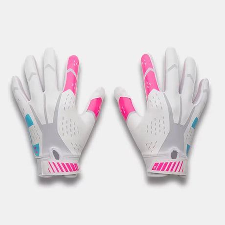 Under Armour Blur gants de football junior - White / Pink Rave / Fresco Blue
