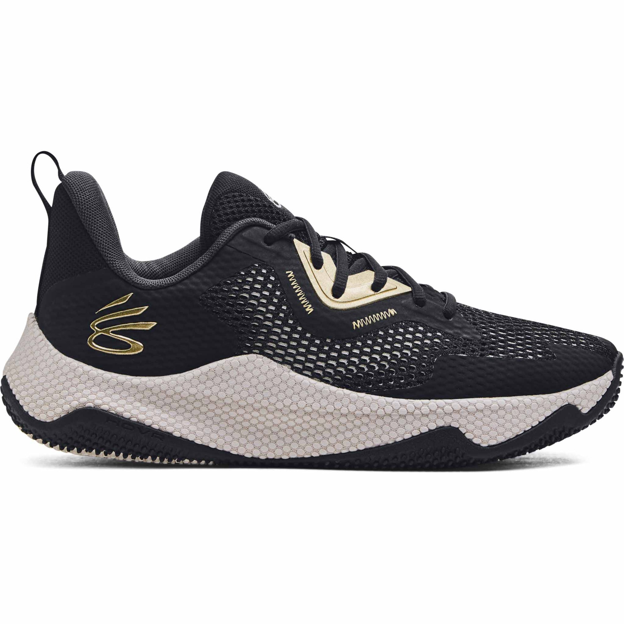 UA Curry Hovr Splash-3 chaussures de basketball - Noir / Gris / Or Métallique