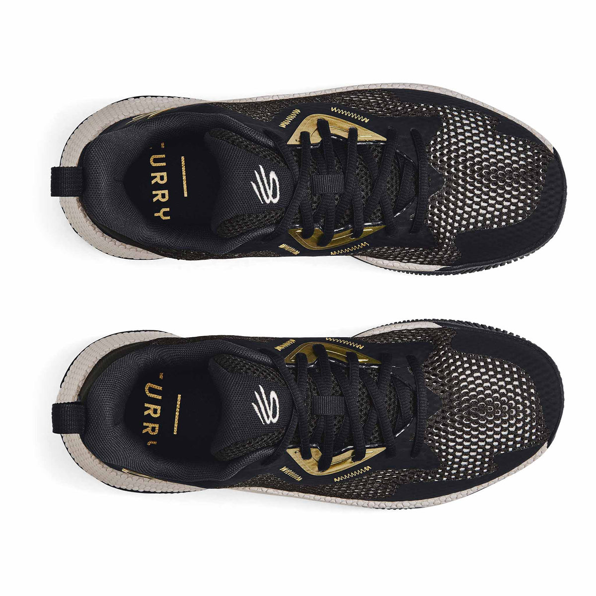 UA Curry Hovr Splash-3 chaussures de basketball - Noir / Gris / Or Métallique