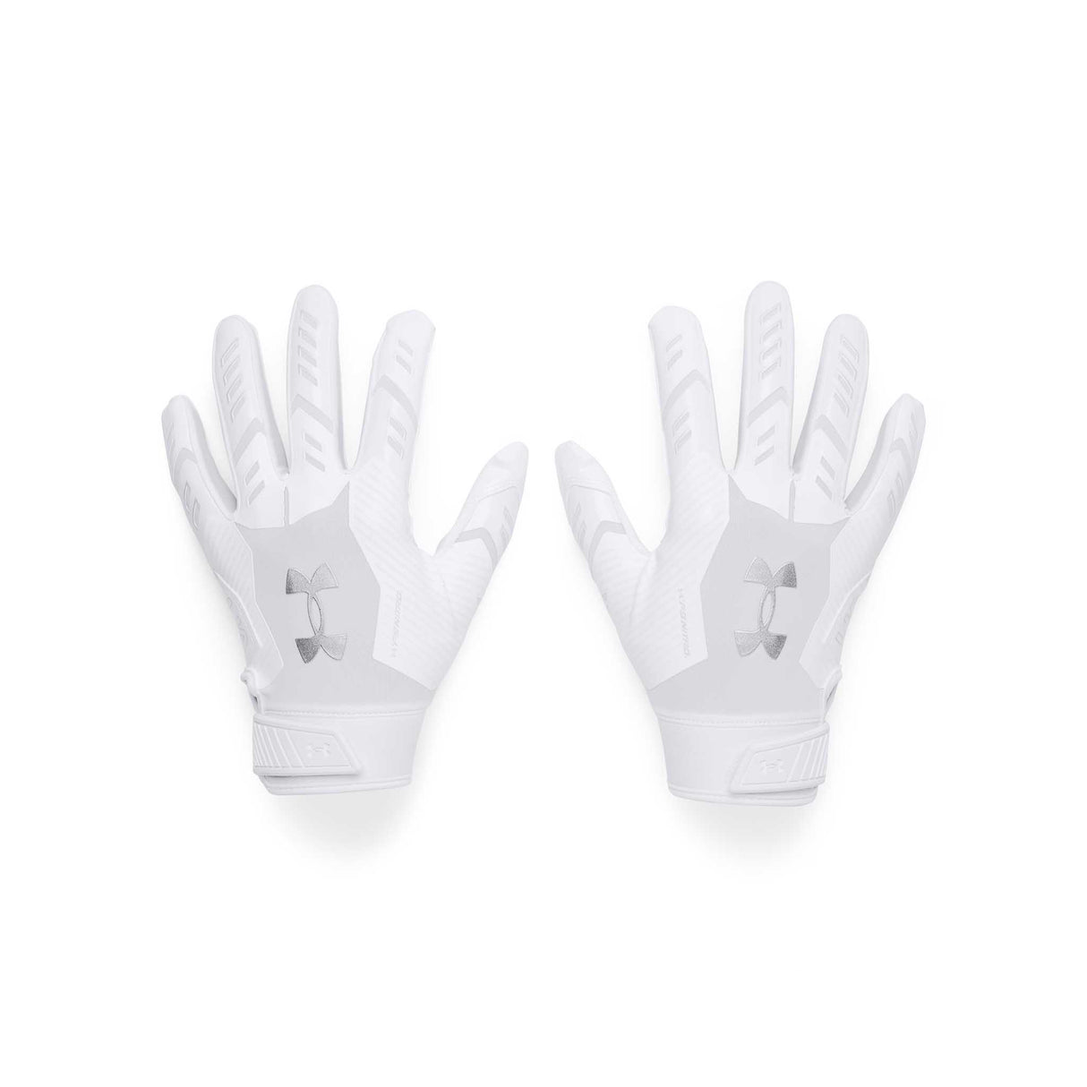UA F9 Nitro gants de football américain -White / Distant Gray / Metallic Silver