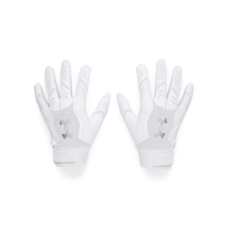 UA F9 Nitro gants de football américain -White / Distant Gray / Metallic Silver