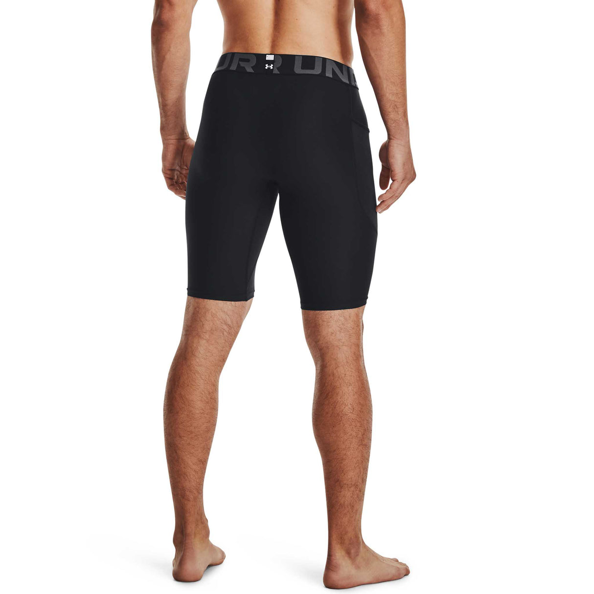 UA HeatGear Shorts 9 po avec poche pour homme dos - Noir / Blanc