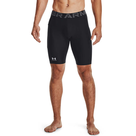 UA HeatGear Shorts 9 po avec poche pour homme face - Noir / Blanc