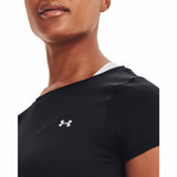 UA HeatGear t-shirt manches courtes femme col- noir / argent métallique