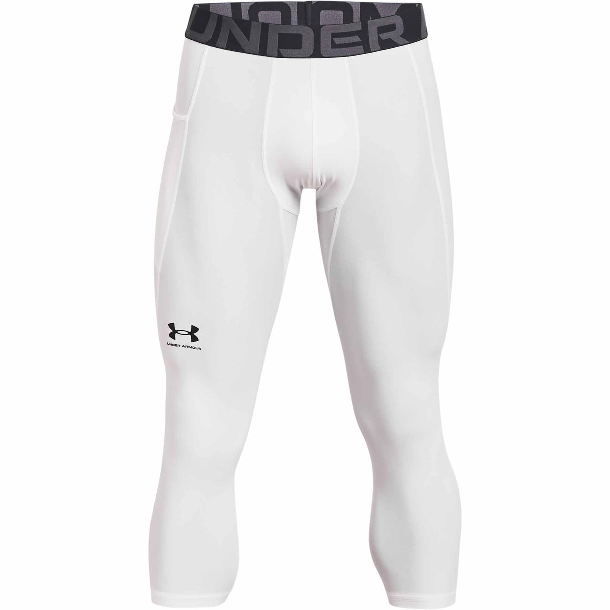 UA HeatGear Armour Leggings 3/4 pantalons de compression pour homme - Blanc / Noir