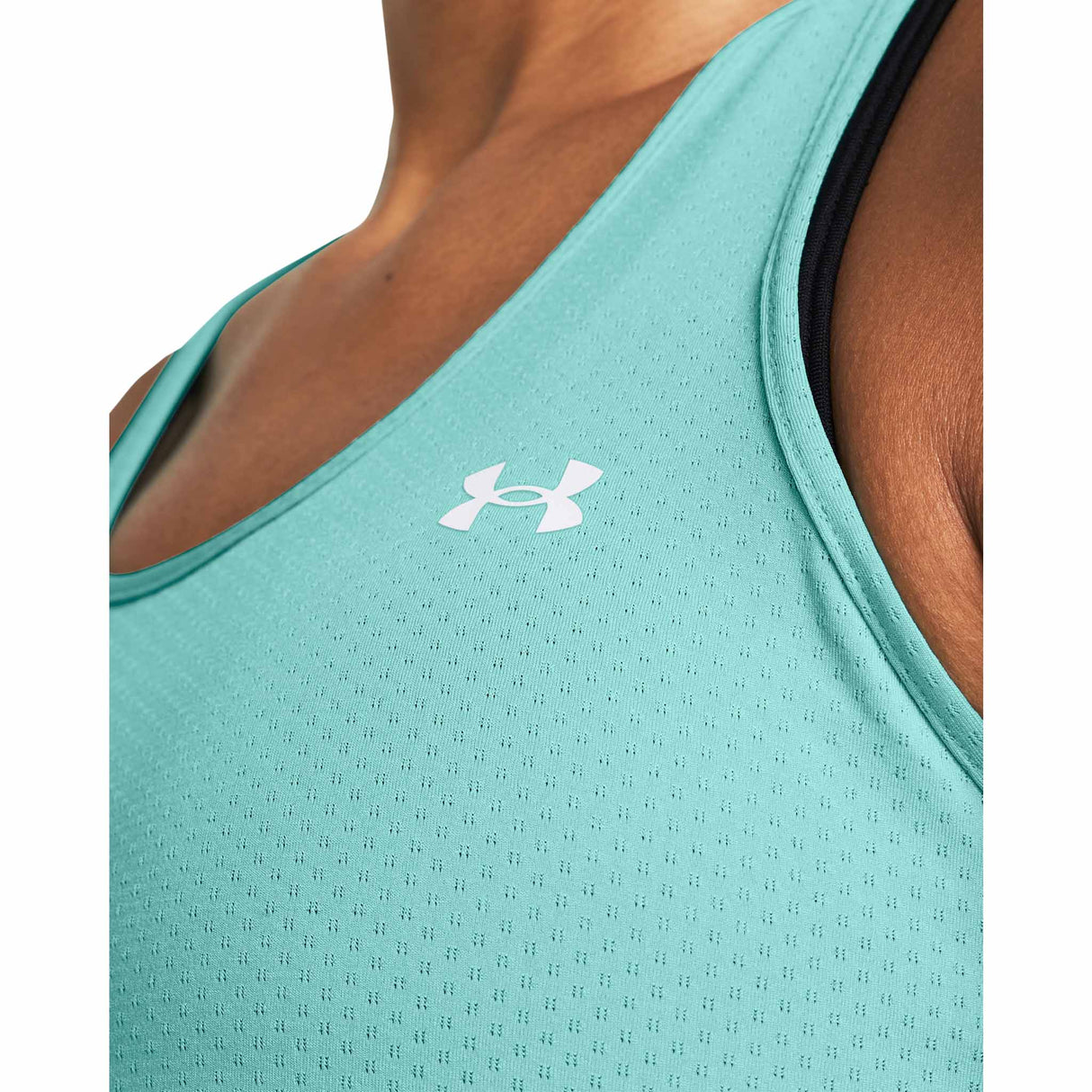 Under Armour HeatGear camisole dos nageur femme details- Radial Turquoise / White