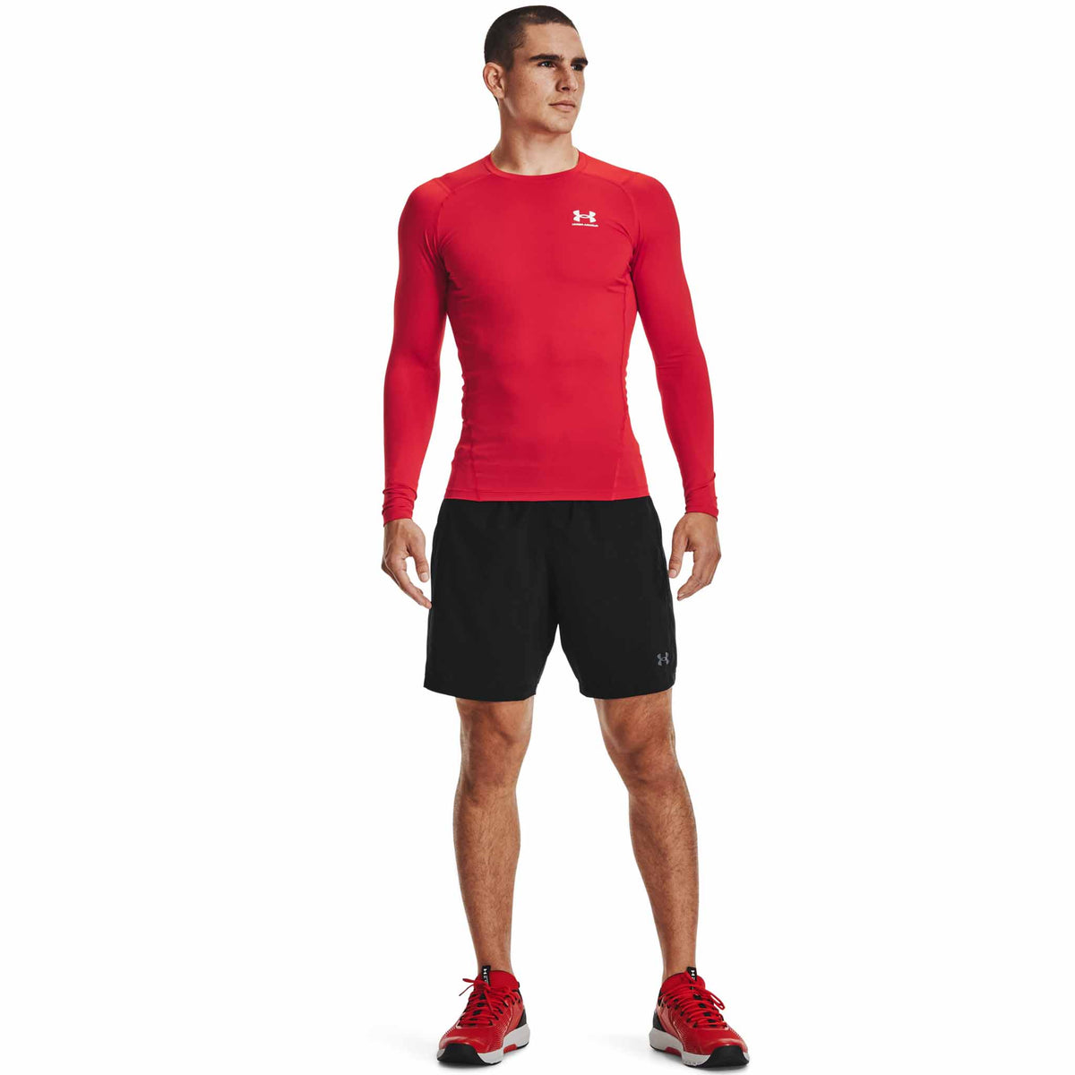 UA HeatGear Armour - Haut à manches longues pour homme - Rouge / Blanc