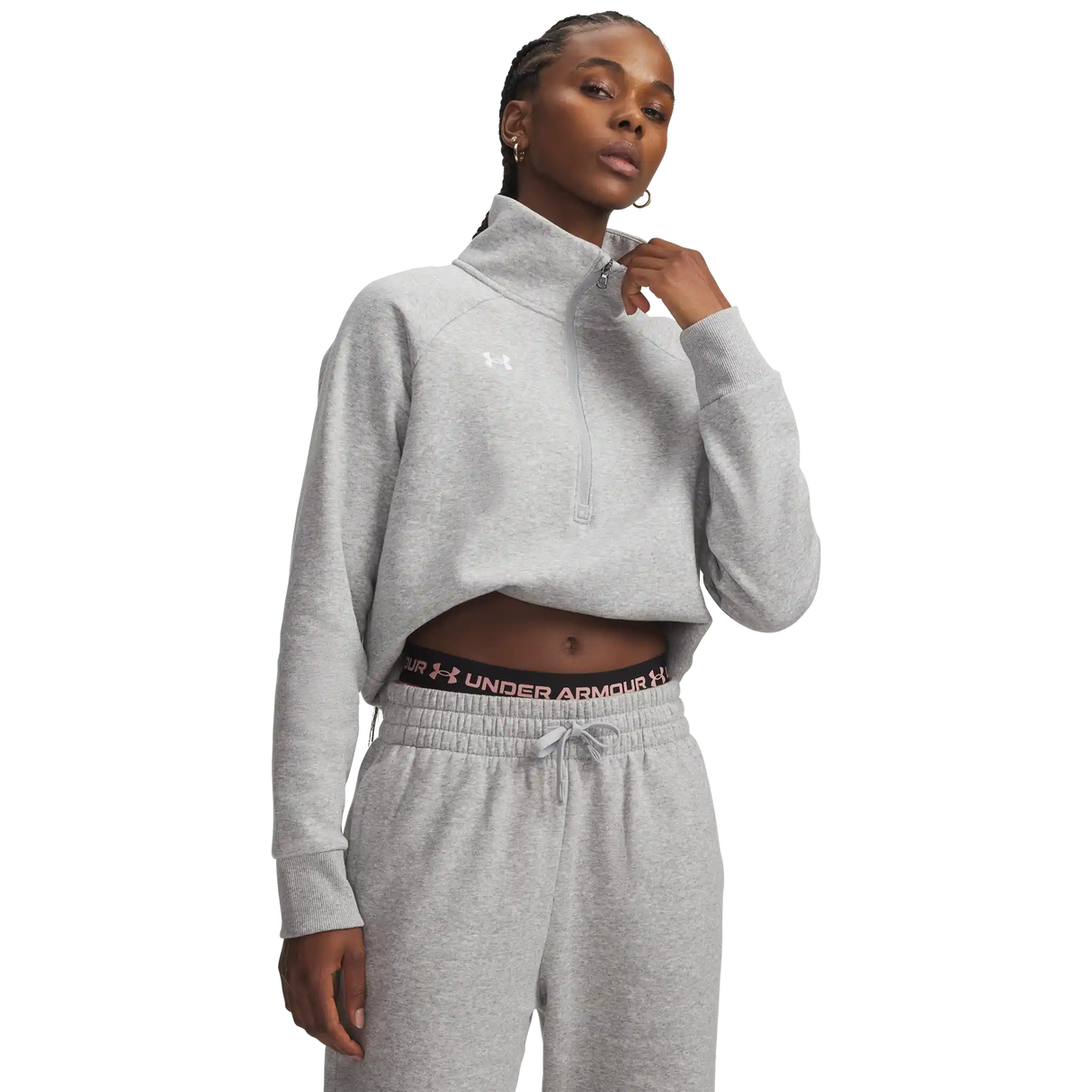UA Rival 1/2 Zip chandail en molleton femme - Mod Grey Light Heather / White