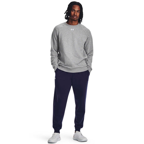 Under Armour Rival Fleece Crew chandail pour homme face - Castlerock Light Heather / Blanc