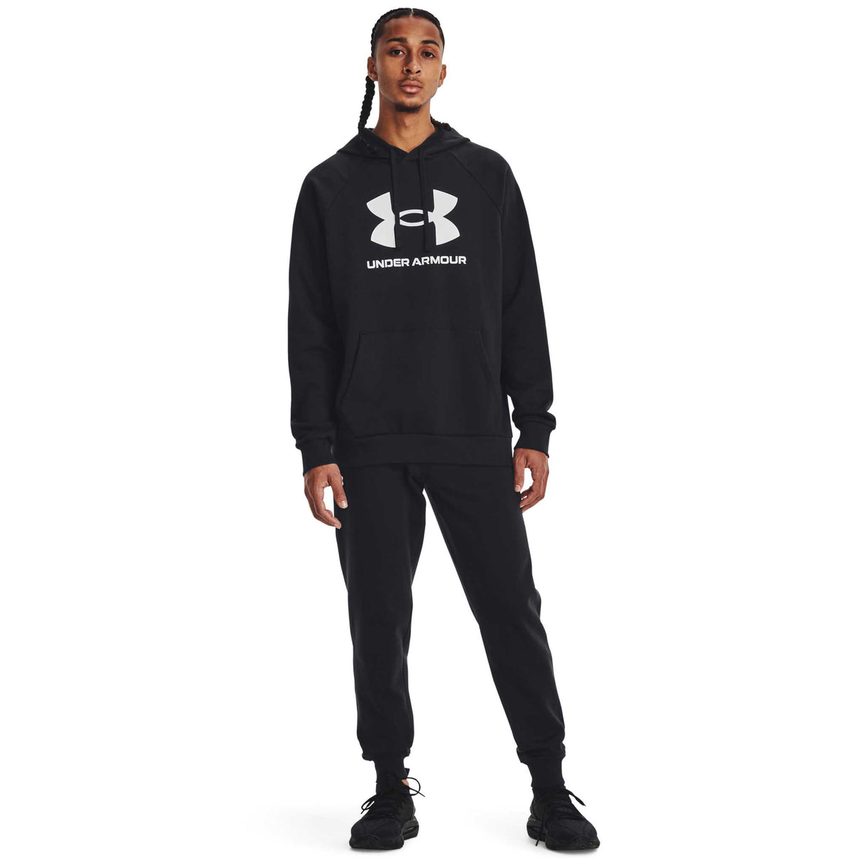 UA Rival Fleece Logo Hoodie sweatshirt à capuchon homme face- noir / blanc