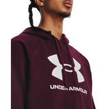 UA Rival Fleece Logo Hoodie sweatshirt à capuchon homme detail - marron / blanc