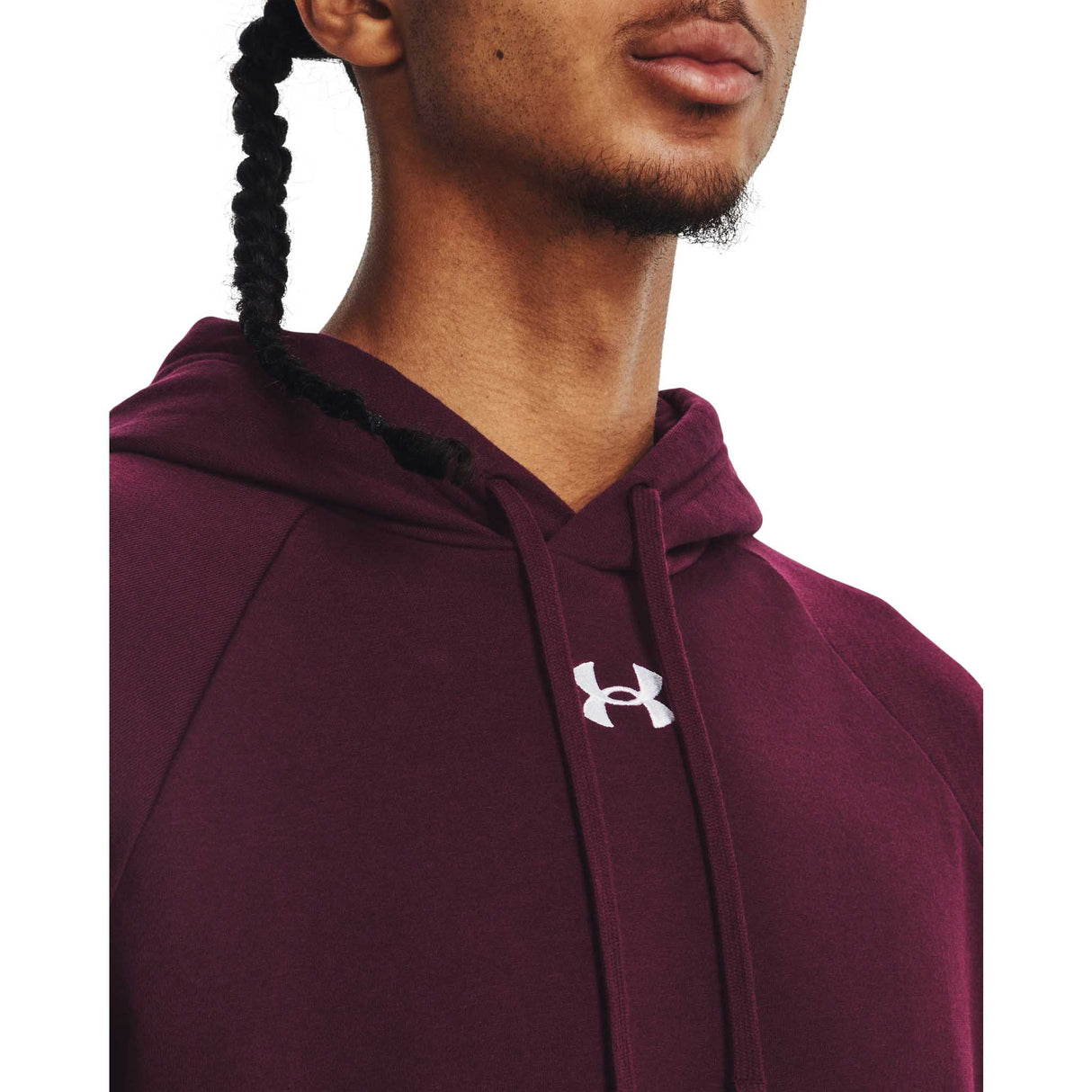 UA Rival Fleece Hoodie sweatshirt à capuchon homme detail - marron / blanc