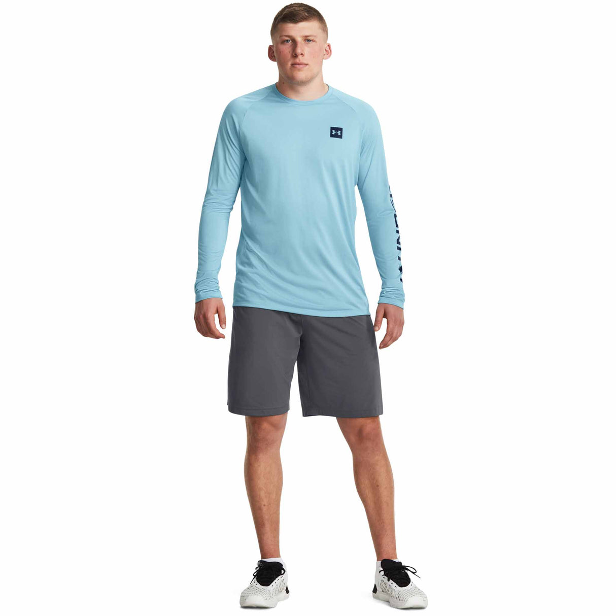 Under Armour Tech Print Fill Long Sleeve t-shirt de course pour homme - Blizzard / Academy