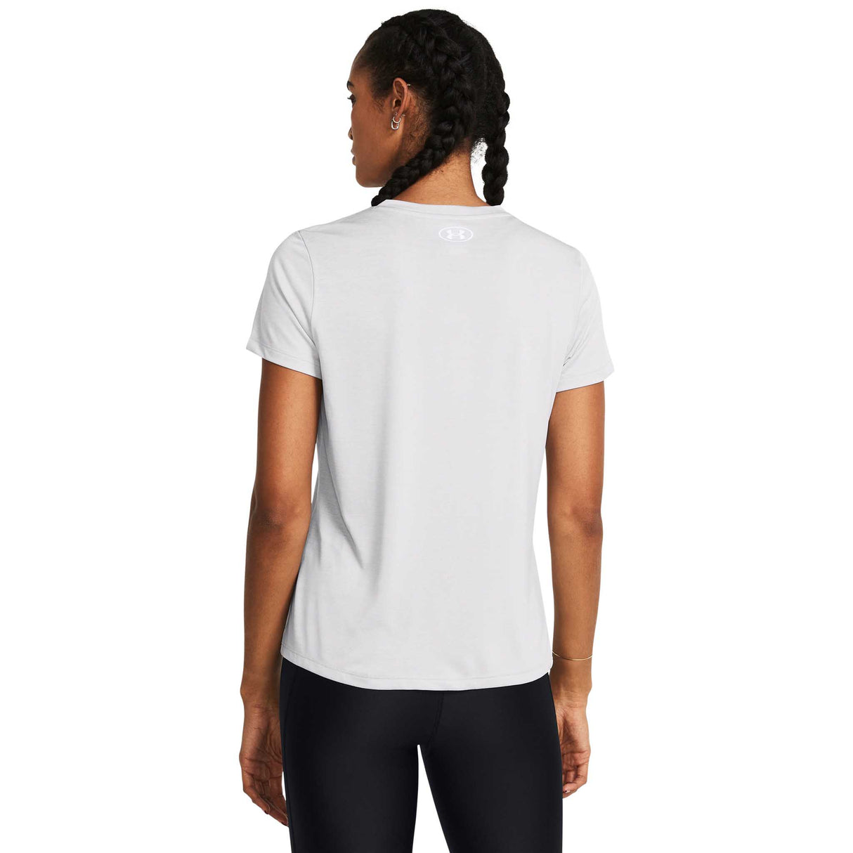 UA Tech Twist T-Shirt V Neck Femme dos - Gris Halo / Blanc
