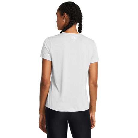 UA Tech Twist T-Shirt V Neck Femme dos - Gris Halo / Blanc