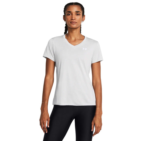 UA Tech Twist T-Shirt V Neck Femme - Gris Halo / Blanc