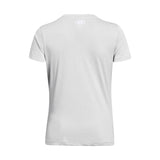 UA Tech Twist T-Shirt V Neck Femme dos - Gris Halo / Blanc