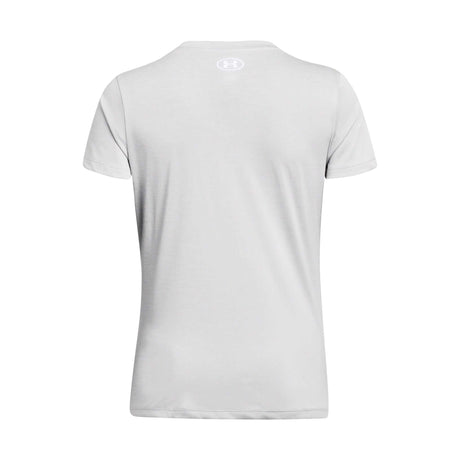 UA Tech Twist T-Shirt V Neck Femme dos - Gris Halo / Blanc