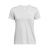 UA Tech Twist T-Shirt V Neck Femme - Gris Halo / Blanc