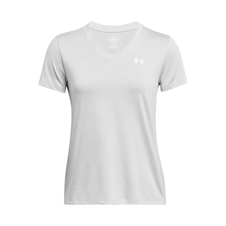 UA Tech Twist T-Shirt V Neck Femme - Gris Halo / Blanc
