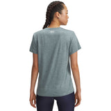 UA Tech Twist T-Shirt V Neck Femme dos - Jasper Blue / Blanc