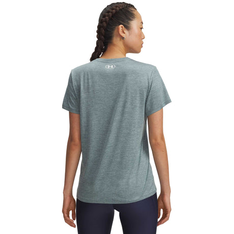 UA Tech Twist T-Shirt V Neck Femme dos - Jasper Blue / Blanc