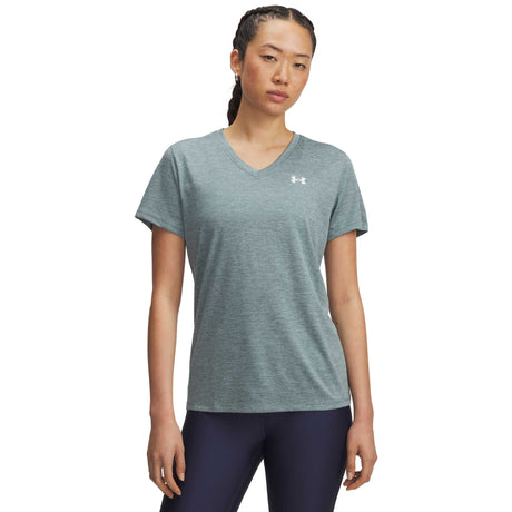UA Tech Twist T-Shirt V Neck Femme - Jasper Blue / Blanc