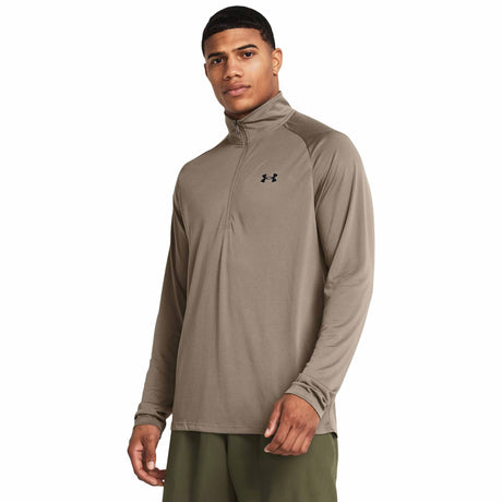 Under Armour Tech Half Zip chandail sport homme face live - Taupe Dusk / Black