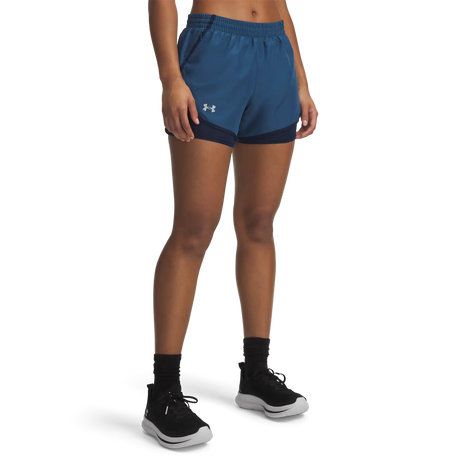 UA Fly-By short 2-en-1 pour femme - Wham Blue / Academy Reflective