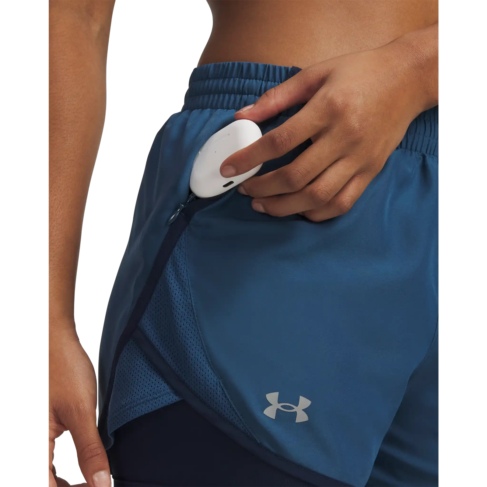 UA Fly-By short 2-en-1 pour femme - Wham Blue / Academy Reflective