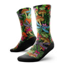 Outway Unfrog-ettable Forest Crew unisex running sock - Green / Multicolour - pair, three-quarter view