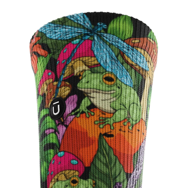 Outway Unfrog-ettable Forest Crew unisex running sock - Green / Multicolour - cuff close-up