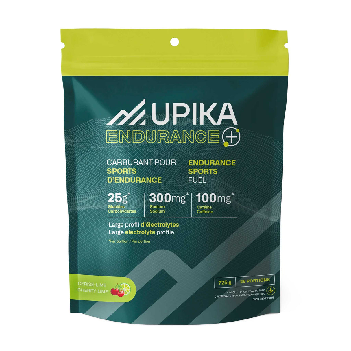 Upika Endurance+ carburant caféiné pour sport d'endurance - 25 portions - Cerise-Lime