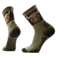 Smartwool Bison men's merino wool hiking crew sock in winter moss with bison head motif