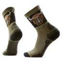 Smartwool Bison men's merino wool hiking crew sock in winter moss with bison head motif