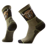 Smartwool Bison men's merino wool hiking crew sock in winter moss with bison head motif