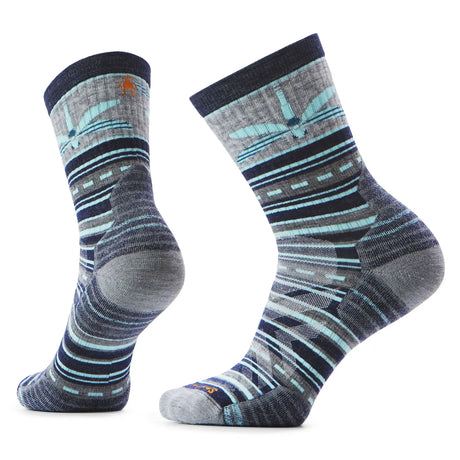 Smartwool Dragon Stitch women's merino wool hiking mid-crew sock in gray with dragonfly motif — main image