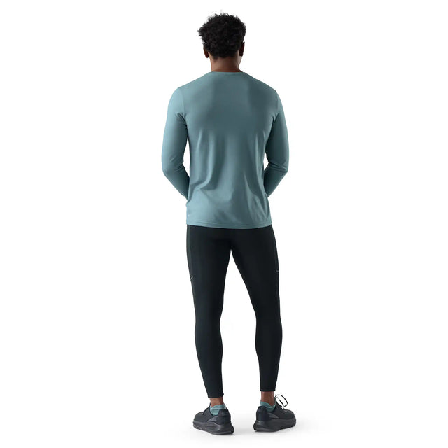 Smartwool Wander Valley men's merino wool long-sleeve graphic tee in dusty teal — additional view