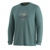 Smartwool Wander Valley men's merino wool long-sleeve graphic tee in dusty teal — additional view